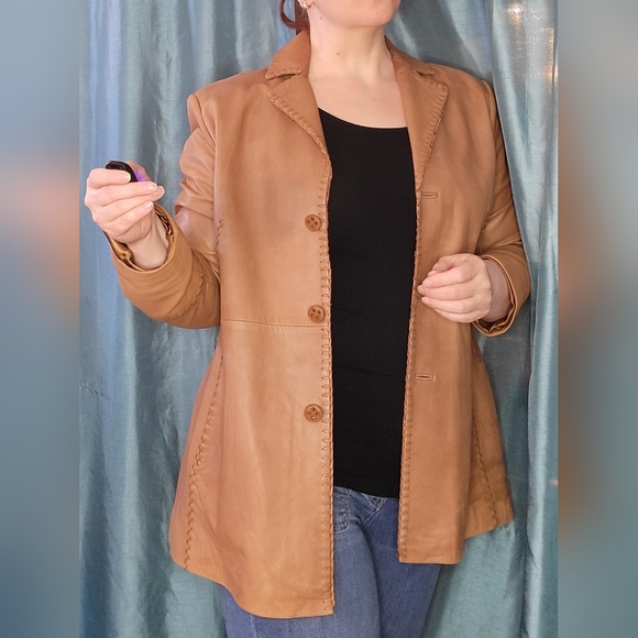 Vintage Anne Klein Tan Leather Jacket - Picture 1 of 10